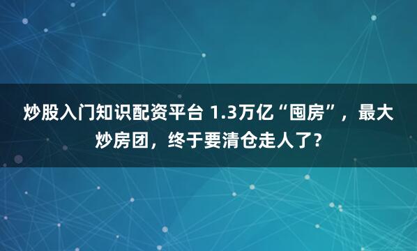 炒股入门知识配资平台 1.3万亿“囤房”，最大炒房团，终于要清仓走人了？